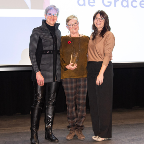 Laurie de Grace accepts the Legacy Awards in memory of Patrick John de Grace at the 2024 Courage Awards