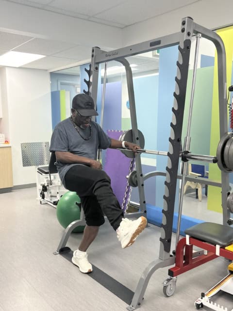 Glenrose patient, Shawn, does jump exercises as part of the ballistic program.
