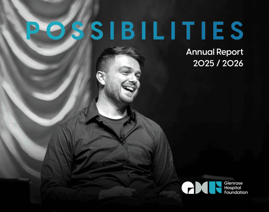 Glenrose Hospital Foundation annual report cover 2025/2026 with a smiling man.